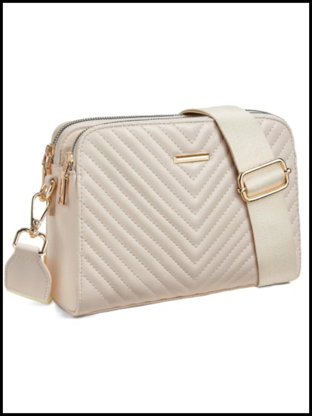 Small Vegan Leather Crossbody Purse Quilted Bag with Wide Strap
